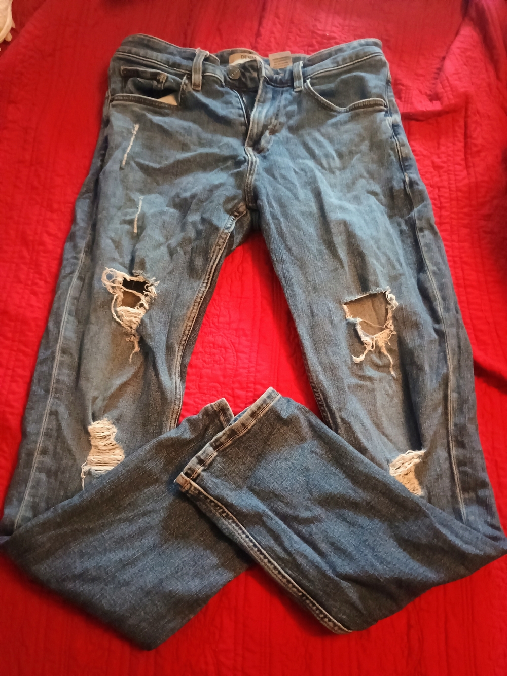 Women’s Straight-Leg Distressed Denim Jeans — Blue